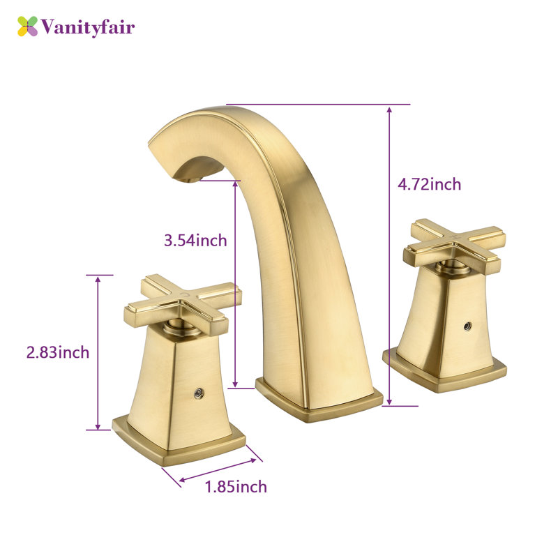 Widespread 2-handle Bathroom Faucet with Drain Assembly, Brushed Gold