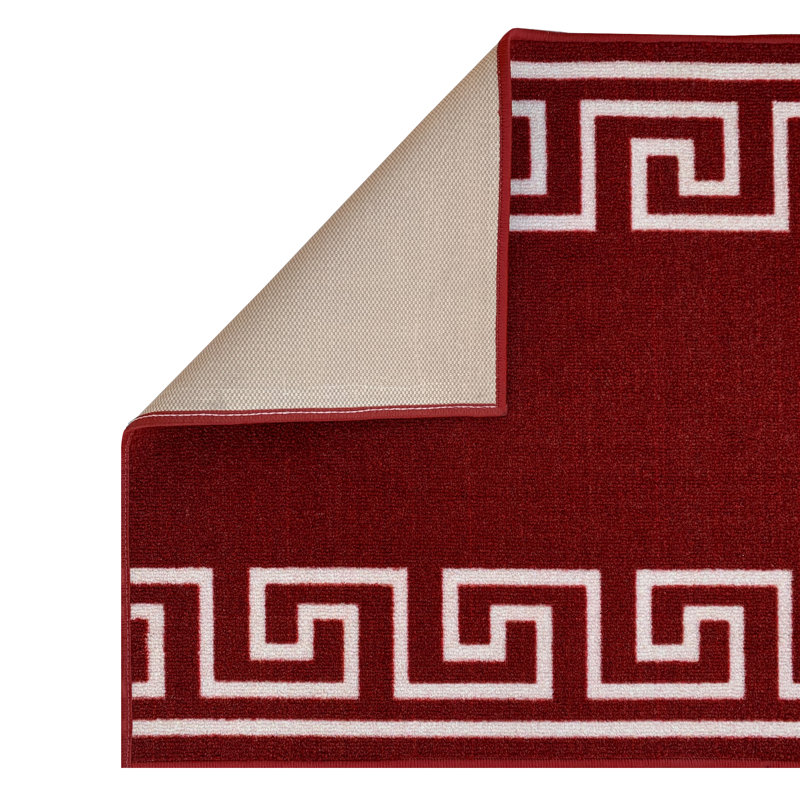Tapis rouge / blanc touffeté à motif géométrique Shadowbrook, Tapis de couloir 2 pi 7 po x 49 pi