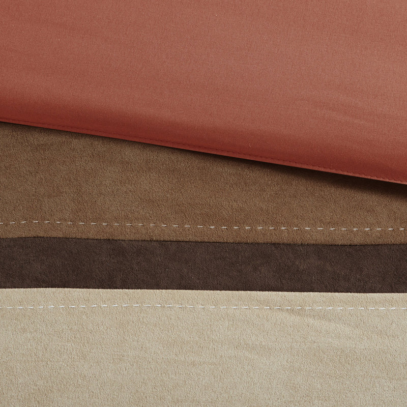 Ensemble de literie 7 pièces en faux suède, Édredon grand + 6 taies d'oreiller standard, Corail