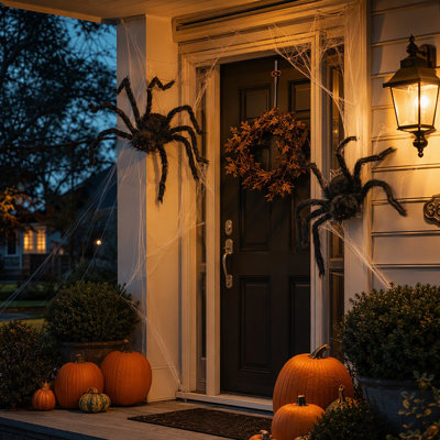 Décoration d'Halloween en forme d'araignée velue géante d'Halloween, 2 pièces de grand accessoire d'araignée noire intérieure et effrayante pour décor de maison hantée, de jardin, de pelouse et de fête