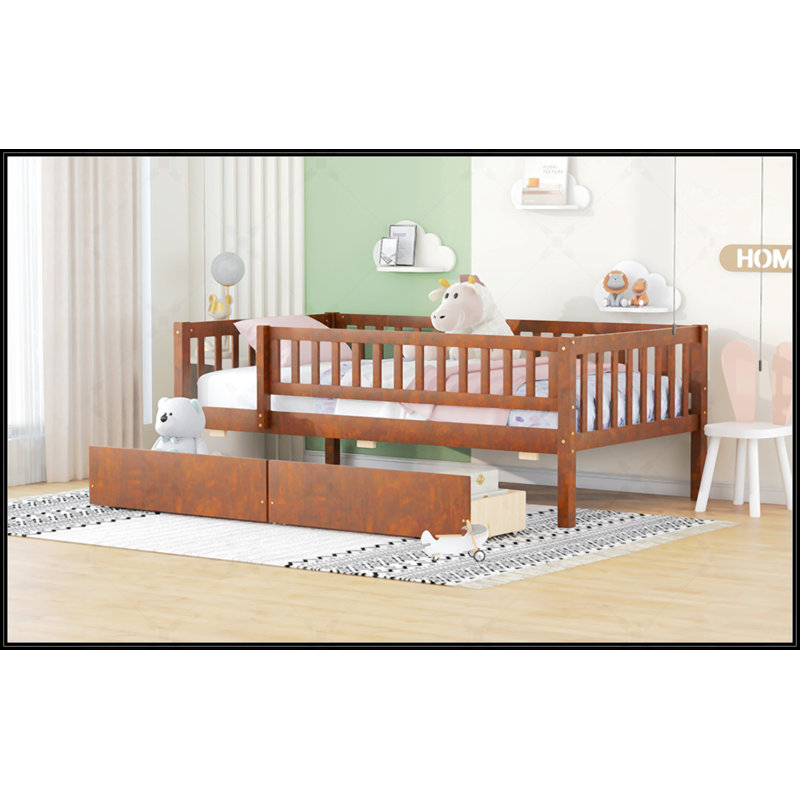 Daybed Wood Bed With Two Drawers, Walnut