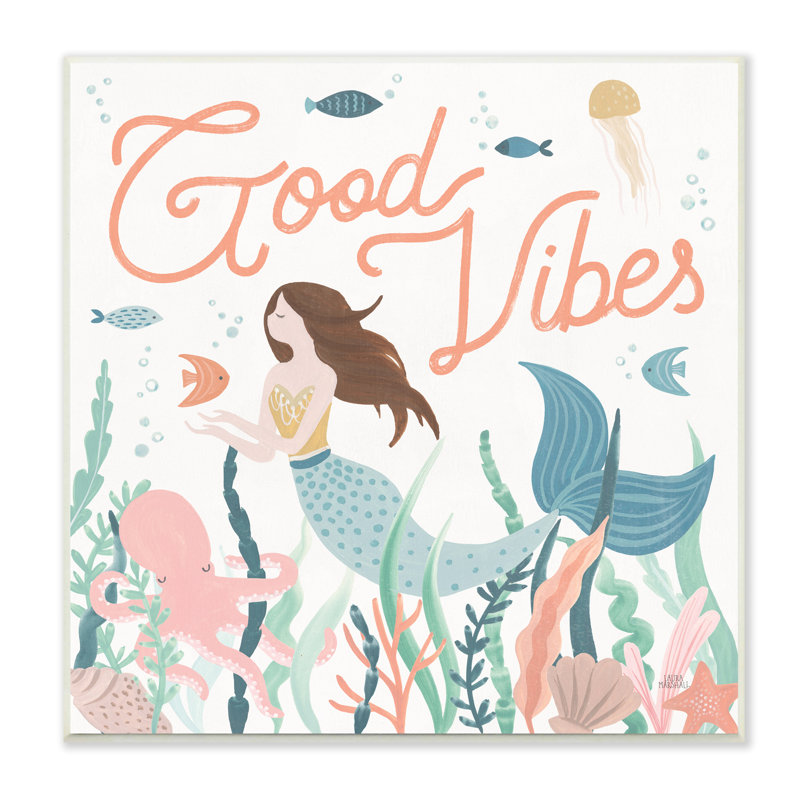 «Good Vibes» sirène sous l'eau, Plaque murale, H 12 po x l 12 po x P 0,5 po
