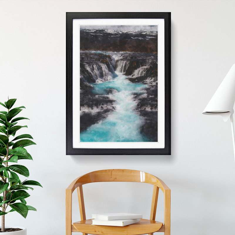 Bruarfoss Waterfall in Iceland - Picture Frame Painting, Black, 65cm H x 48cm W x 2cm D