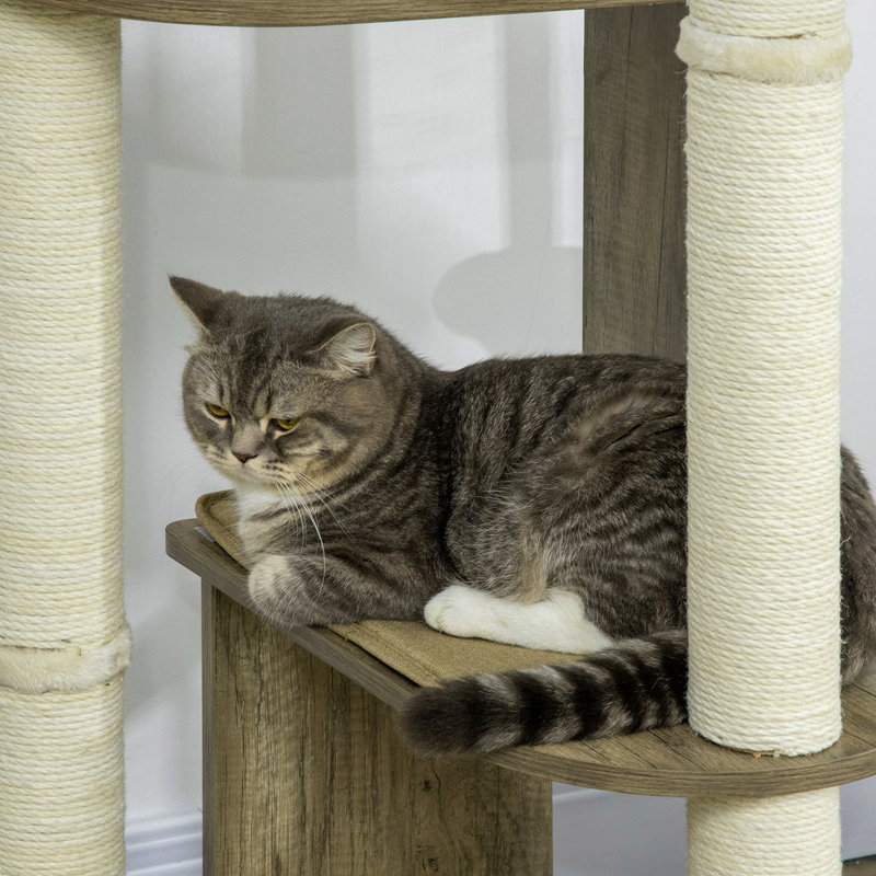 Pawhut 65" Corner Modern Cat Tree Tall For Climbing, Large Multilevel Cat Tower With Scratching Posts, Small-Fit Kitten Tower With Sisal, Cream White