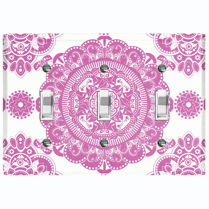 Patterned 3 - Gang Toggle Light Switch Standard Wall Plate, White Pink