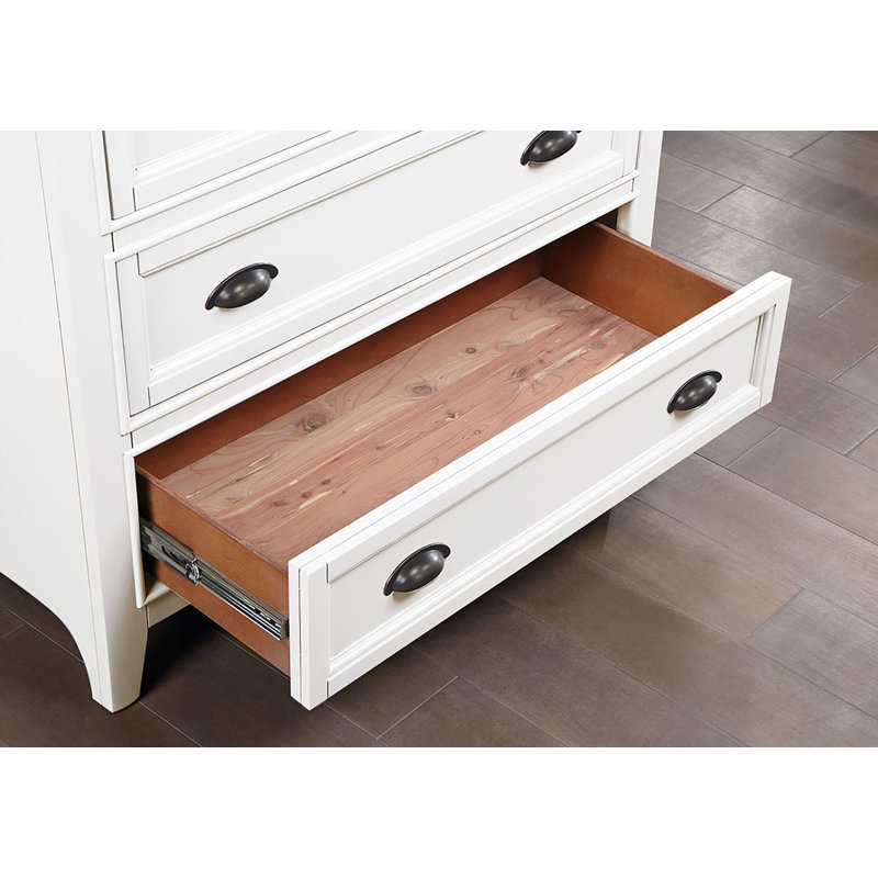 Commode de style transitionnel 1pc Commode à finition blanche 5 tiroirs avec poignées rondes et glissières à roulement à billes