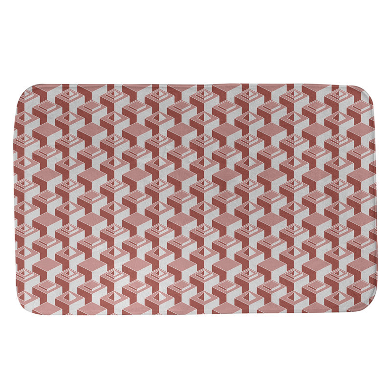 Tapis de bain géométrique antidérapant à motif de gratte-ciels, l 21 po x L 34 po, Rouge/gris