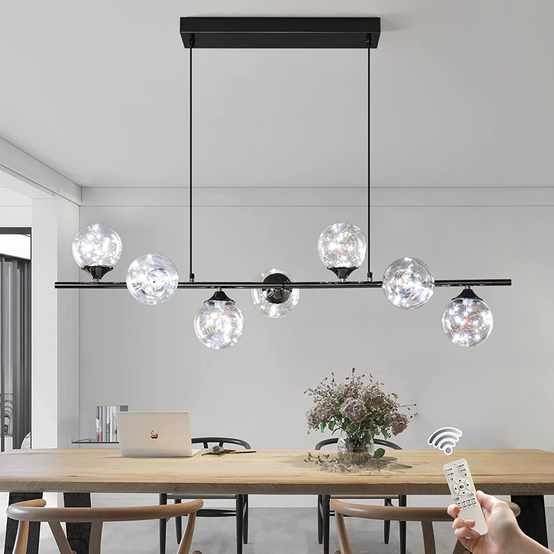 Nirupa 7 - Light Glass Dimmable LED Kitchen Island Linear Pendant, Matte Black