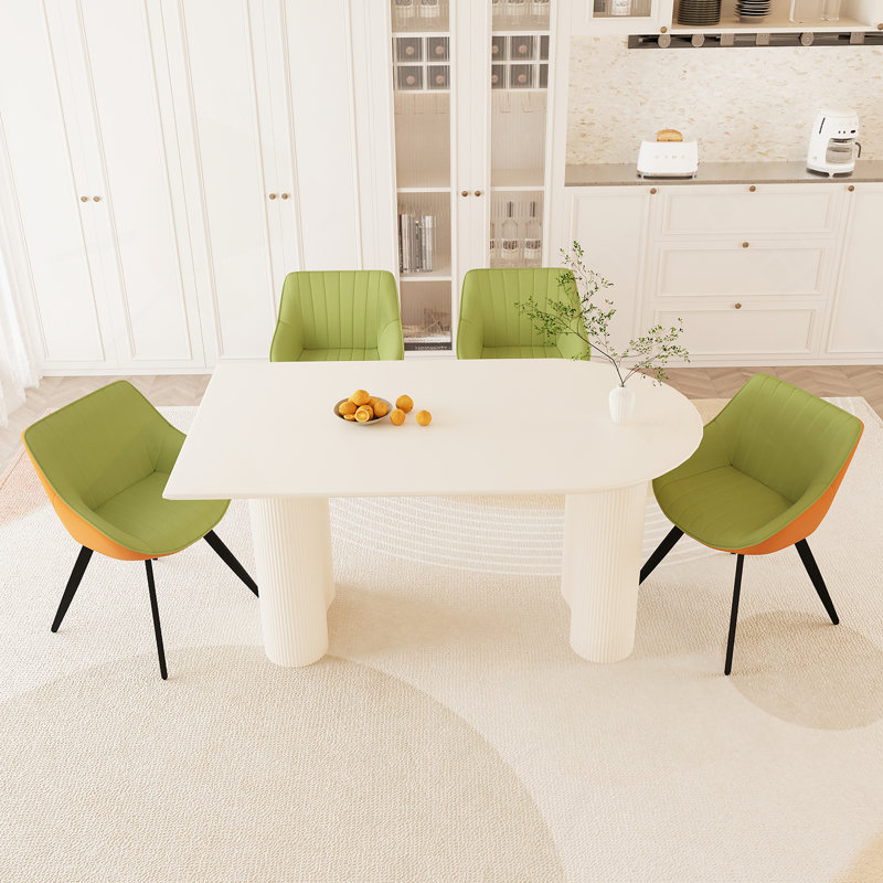 Ensemble de table 5 pièces, une table moderne, 4 chaises de salle à manger avec pieds en métal pour la cuisine, Blanc