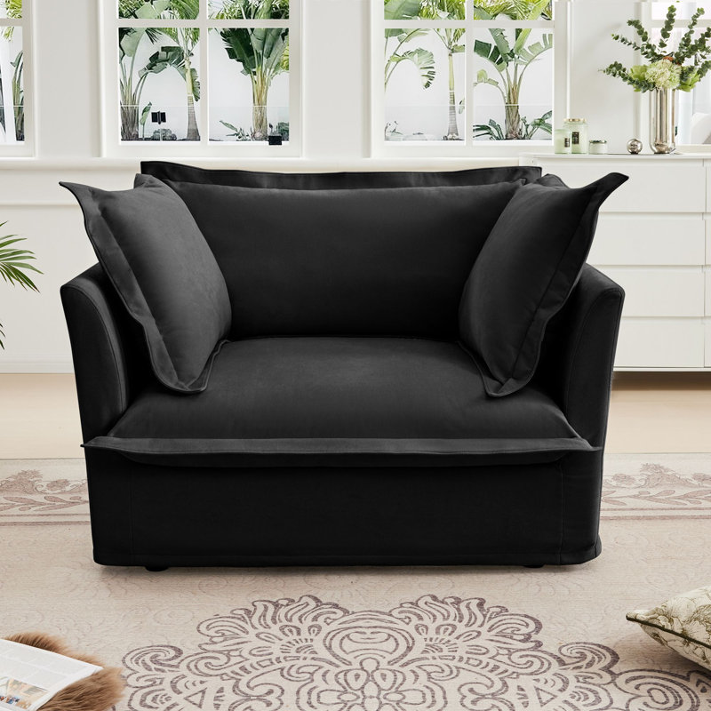 Latitude Run 49" Armchair with 2 Soft Pillows for Shetucket Modular Sectional Living Room set, Black Chenille