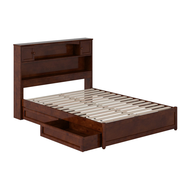 Lit plateforme avec rangement en bois Denver, Full, Walnut