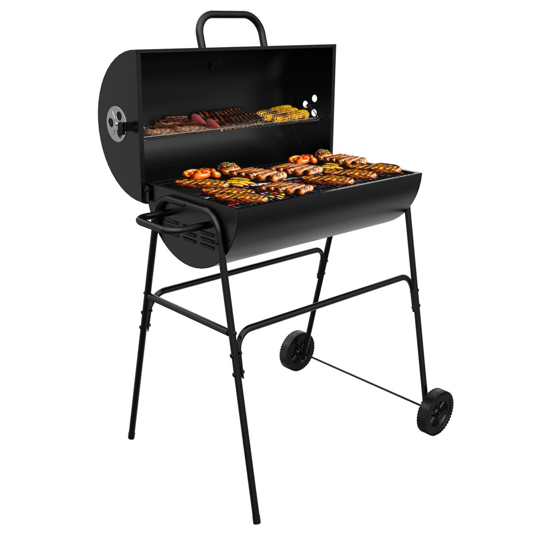 House of Home Black Barrel Charcoal BBQ - 70.5 x 38.5 cm Cooking Surface - Built-in Thermometer - Steel - Image 3