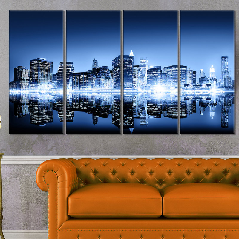 « night new york city mirrored », ensemble de 4 impressions sur toiles tendues