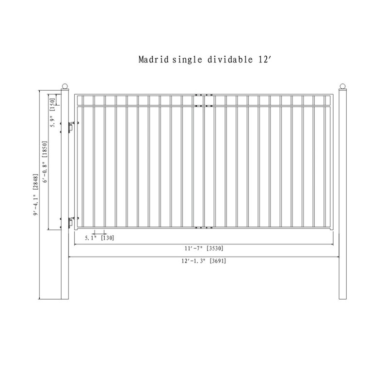 Madrid Style Black Steel Single Swing Driveway Gate 12 x 6 ft