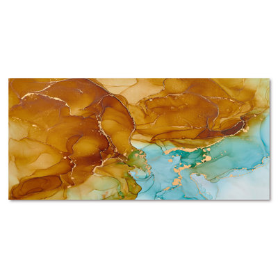 «Brown and Blue Luxury Abstract Fluid V», peinture sur toile