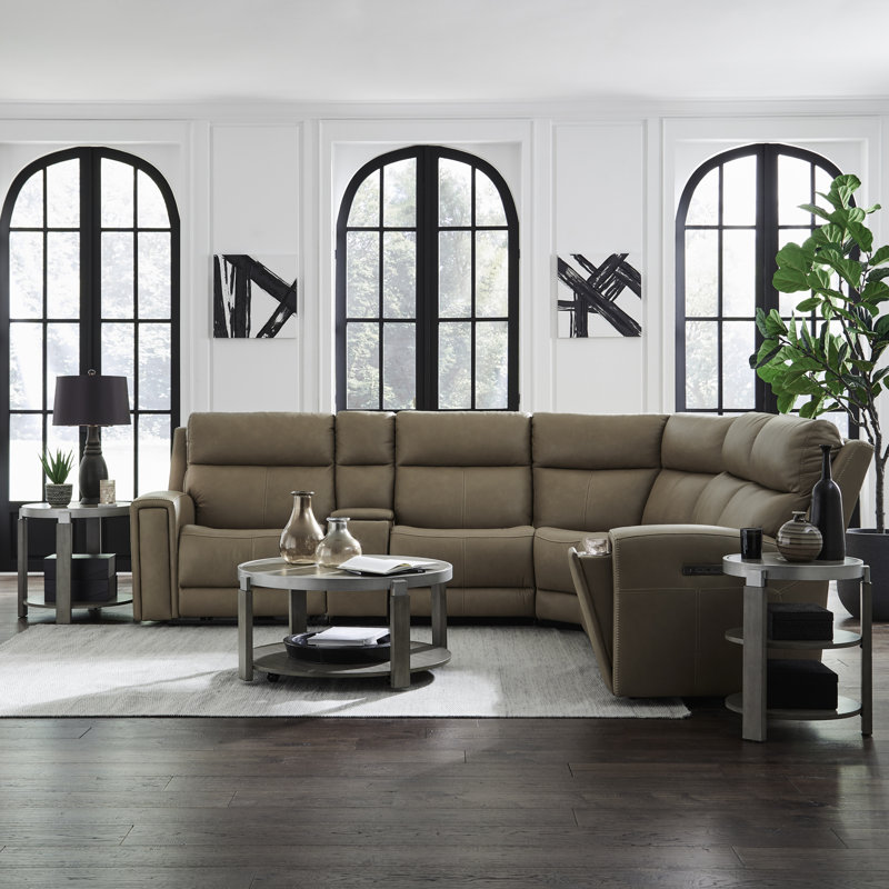 Canapé modulaire inclinable électrique 6 pièces 6 pièces, Cuir brun clair
