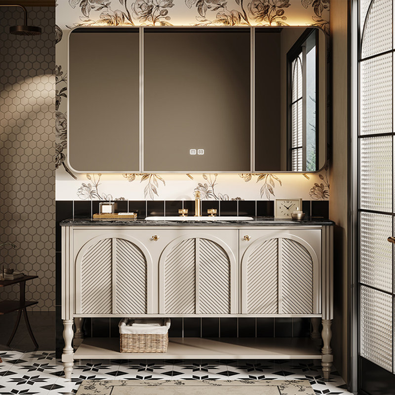 Simple French retro style bathroom cabinet, Light Gray, 33.46" H x 51.18" W x 21.65" D