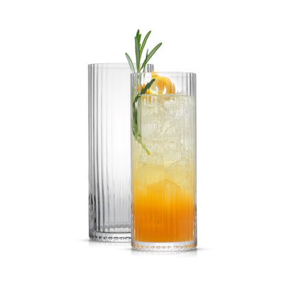 Ribbed Glass Highball Drinking Glasses Set
