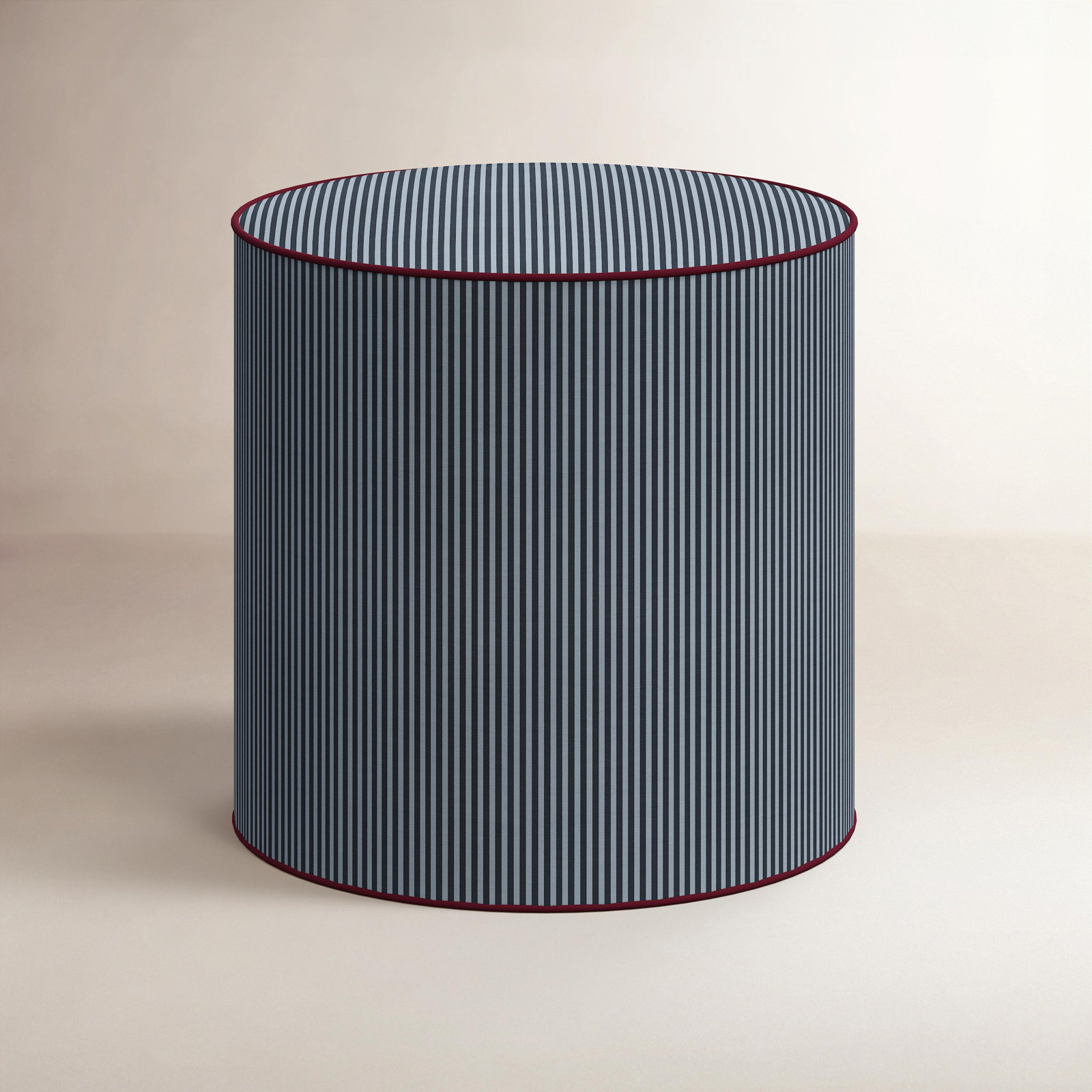 Upholstered Ottoman, Prep Stripe Tonal Denim Berry Welt