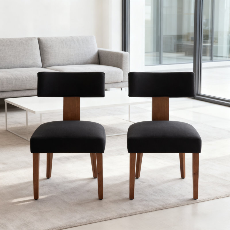 Ensemble de 2 chaises de salle à manger sans accoudoirs modernes avec dossier incurvé et pieds en bois massif pour le salon de la salle à manger