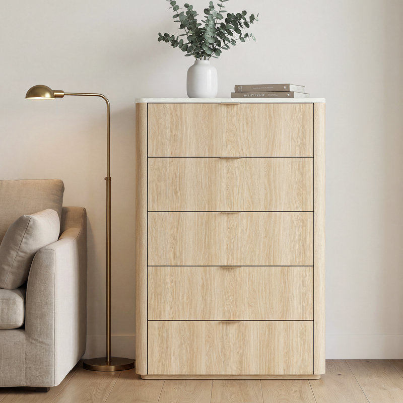 Modern 5-Drawer Dresser With Storage 31.5" Wide Dresser And Chest For Bedroom Living Room