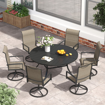 6-Person Patio Dining Set with Round Patio Dining Table and Padded Swivel Chairs by Red Barrel Studio