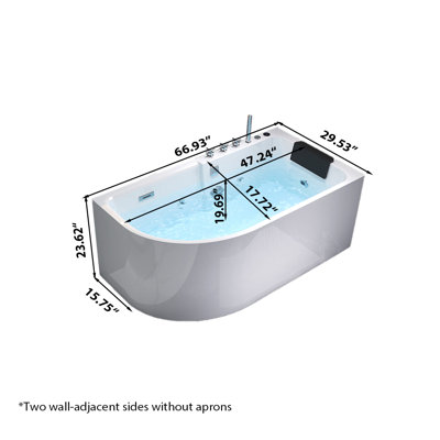 66.93"x29.53"Acrylic Thermostatic Whirlpool Massage Sector Freestanding One-Piece Seamless Adult Bathtub