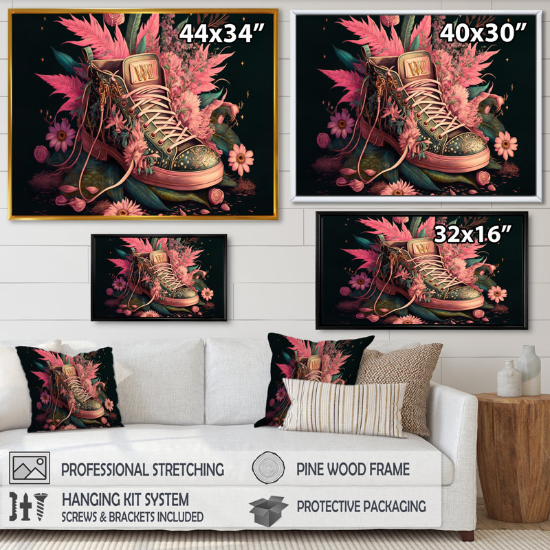 - Art mural sur toile tendance, H 16 po x l 32 po x P 1 po, Toile avec cadre flottant or