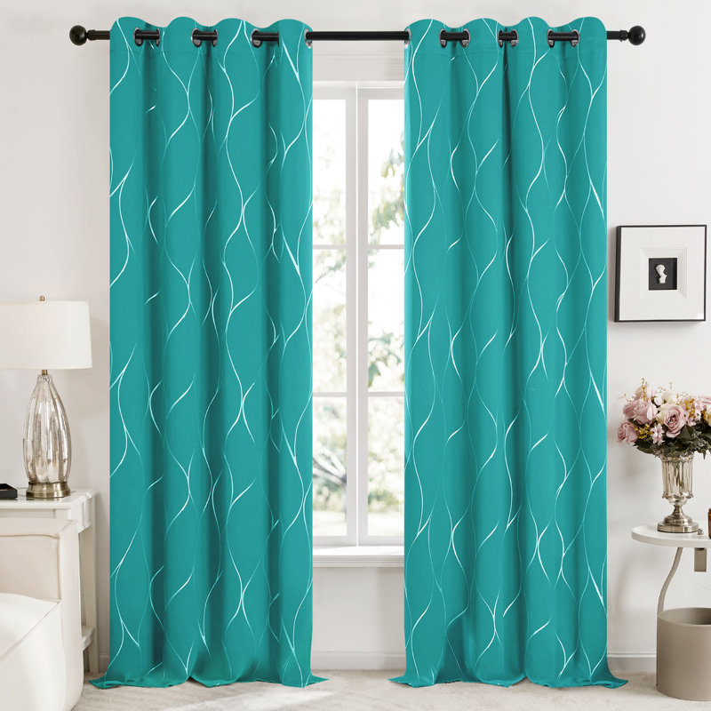 Kellda Thermal Room Darkening Polyester Curtain Panels, 52" W x 84" L, Turquoise
