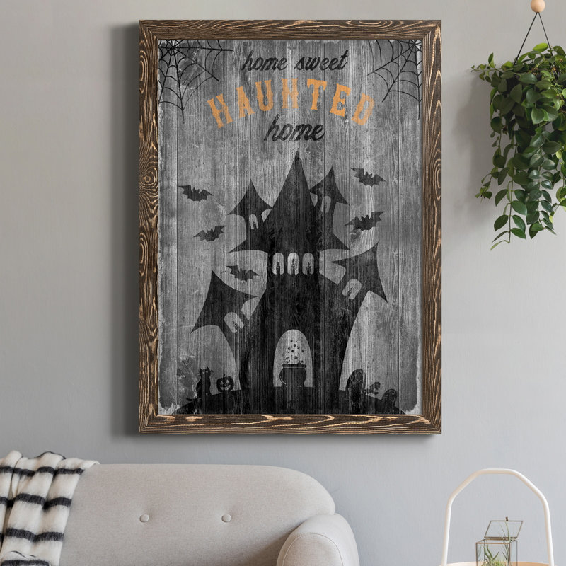 Haunted House - publicités encadrées sur toile, H 24 po x l 18 po x P 1,5 po, Noyer