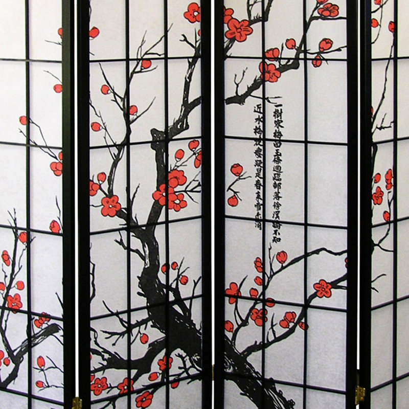4 Plum Blossom Room Divider In Black Finish 70" Tall - Create Privacy And Beauty Screen With Frame For Creating A Private Atmosphere Enhance Your Space