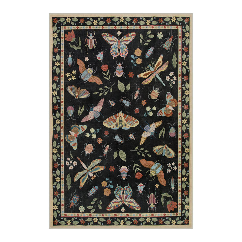 Insect Print Washable Rugs for Living Room Ultra-Thin Non-Slip Modern Bedroom Large Carpet, Rectangle 6' x 9'