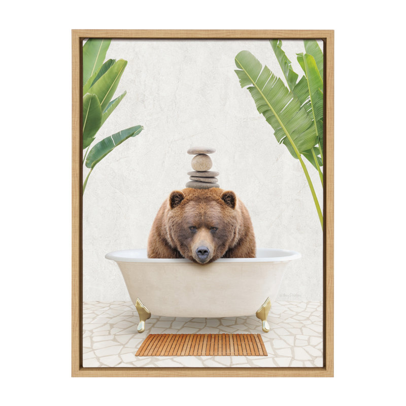 «Big Bear Bali Bath» par Amy Peterson, reproduction d'art sur toile encadrée, Naturel