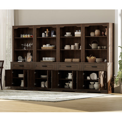 5 Tier Bookcase With Barn Door,73.3" Tall Open Storage Bookshelf,Floor Standing Farmhouse Display Organizer With Drawer And Glass Door For Home Office,Living Room,Rustic Brown