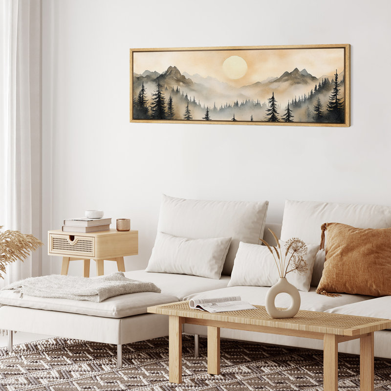 «Forest Sun Mountain Nature Landscape Scenery», impression sur toile encadrée surdimensionnée, H 20 po x l 60 po, Naturel