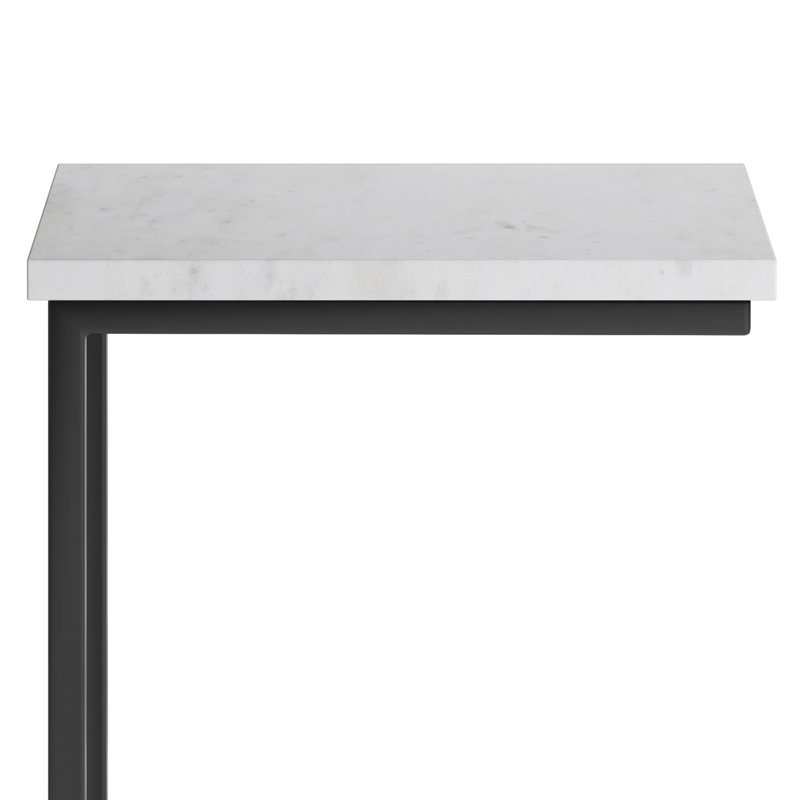 Skyler 18"W Genuine Marble C-Shape Industrial End Table with Metal Frame, Assembled, White Top/Black Base