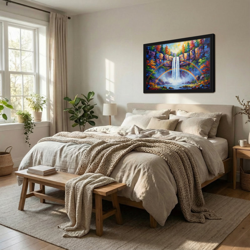 «Landscape & Nature Waterfall Rainbow Autumn Forest Landscape», reproduction d'art, H 24 po x l 36 po