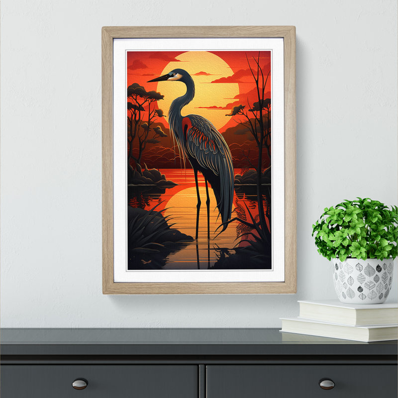 Heron Art Deco Art - Framed Print