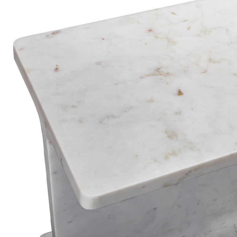 Italian Travertine Cross I Beam Side Table, White