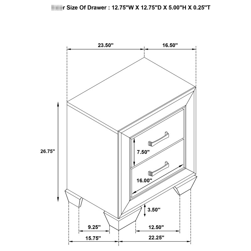 Washed Taupe 2 - Drawer Nightstand, Classic Shape, Structure, Dual Drawers For Bedroom Convenience, 23.5 Inches Wide And 16.5 Deep Rectangular Style, Build, Ideal Use,