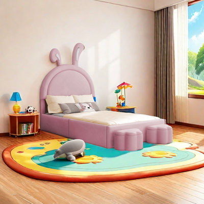 Full Size Upholstered Rabbit-Shape Bed With 2 Storage Stools, Velvet Platform Bed With Cartoon Ears Shaped Headboard -  Zoomie Kids, D6DD220E1FF843B180CC4FACEC8D79EA