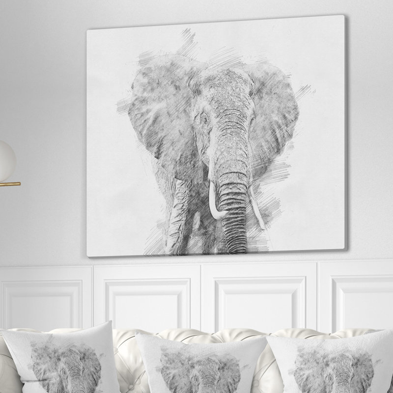 «Black and White Elephant», reproduction sur toile tendue, H 30 po x l 40 po x P 1,5 po