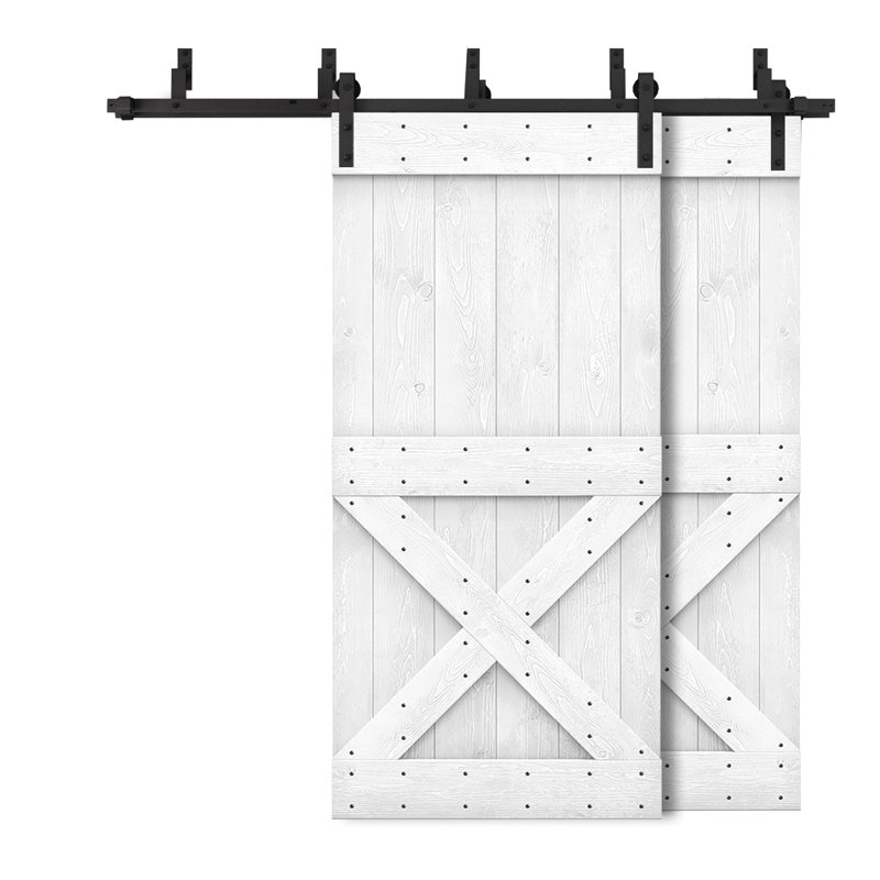 Porte de grange en bois peint, Noir, 36 po x 84 po, Blanc