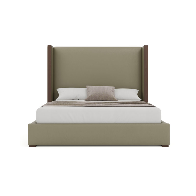 Diland Vegan Leather Wingback Bed, King, Stone/Brown