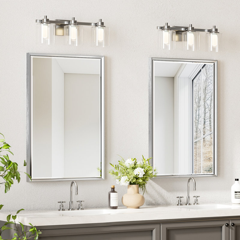 Miroir de salle de bain Lohoski, Argent argent, 36 po x 24 po