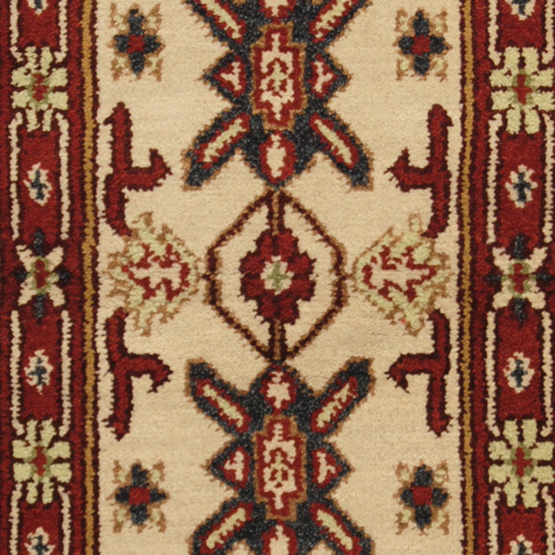 Tapis intérieur en laine ivoire/rouge 2 pi 1 po x 6 pi à main one-of-kind noué la Jevon