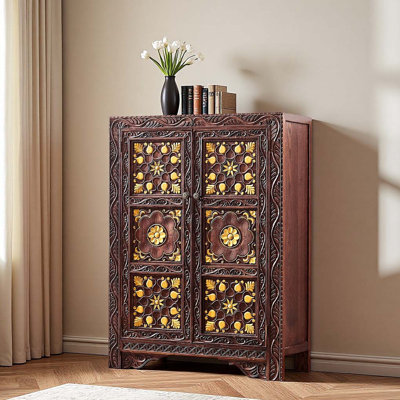 Buffet de rangement en bois massif sculpté