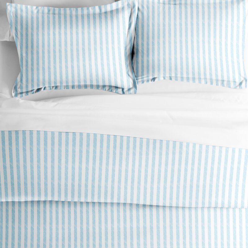 Becky Cameron Distressed Rugged Stripe Duvet Cover Set, Full/Queen Duvet Cover + 2 Standard Shams, Light Blue