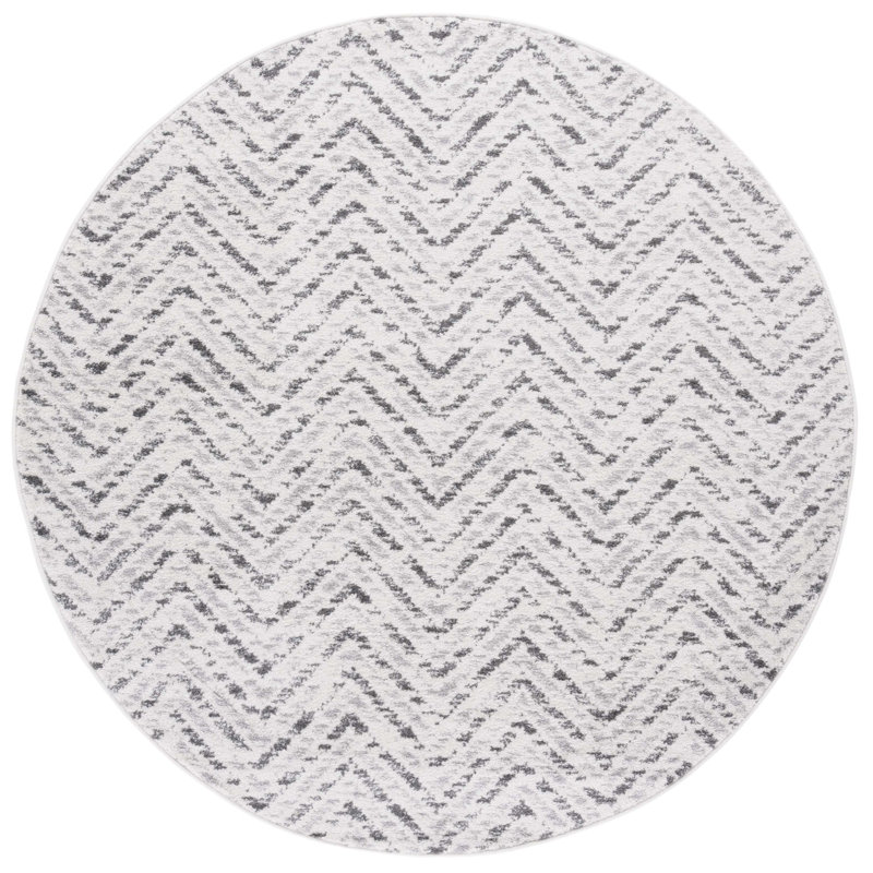 Bethlyn Chevron Ivory/Charcoal Area Rug, Round 8'