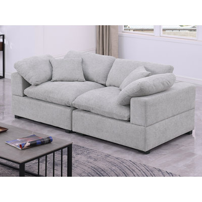 Modern Fabric Cloud Loveseat Sofa With Deep Seat, Wide Armrest, Removable Cover